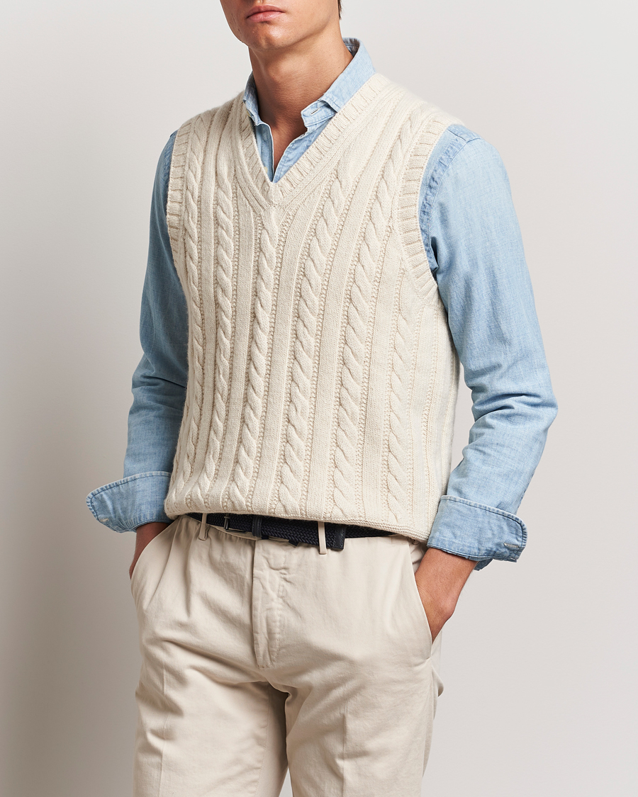 Herren | Pullover | Polo Ralph Lauren | Cotton Aran Knitted Vest Cream