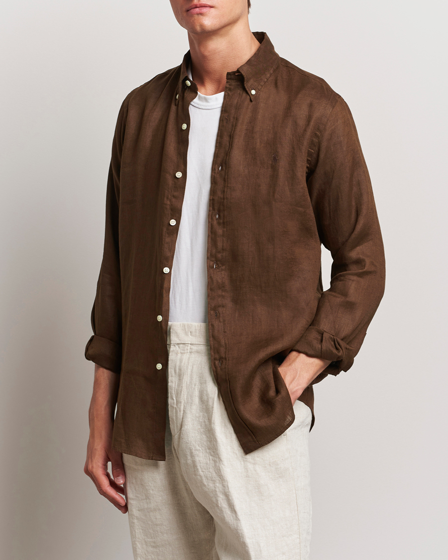 Herren | Hemden | Polo Ralph Lauren | Custom Fit Linen Button Down Chocolate Mousse