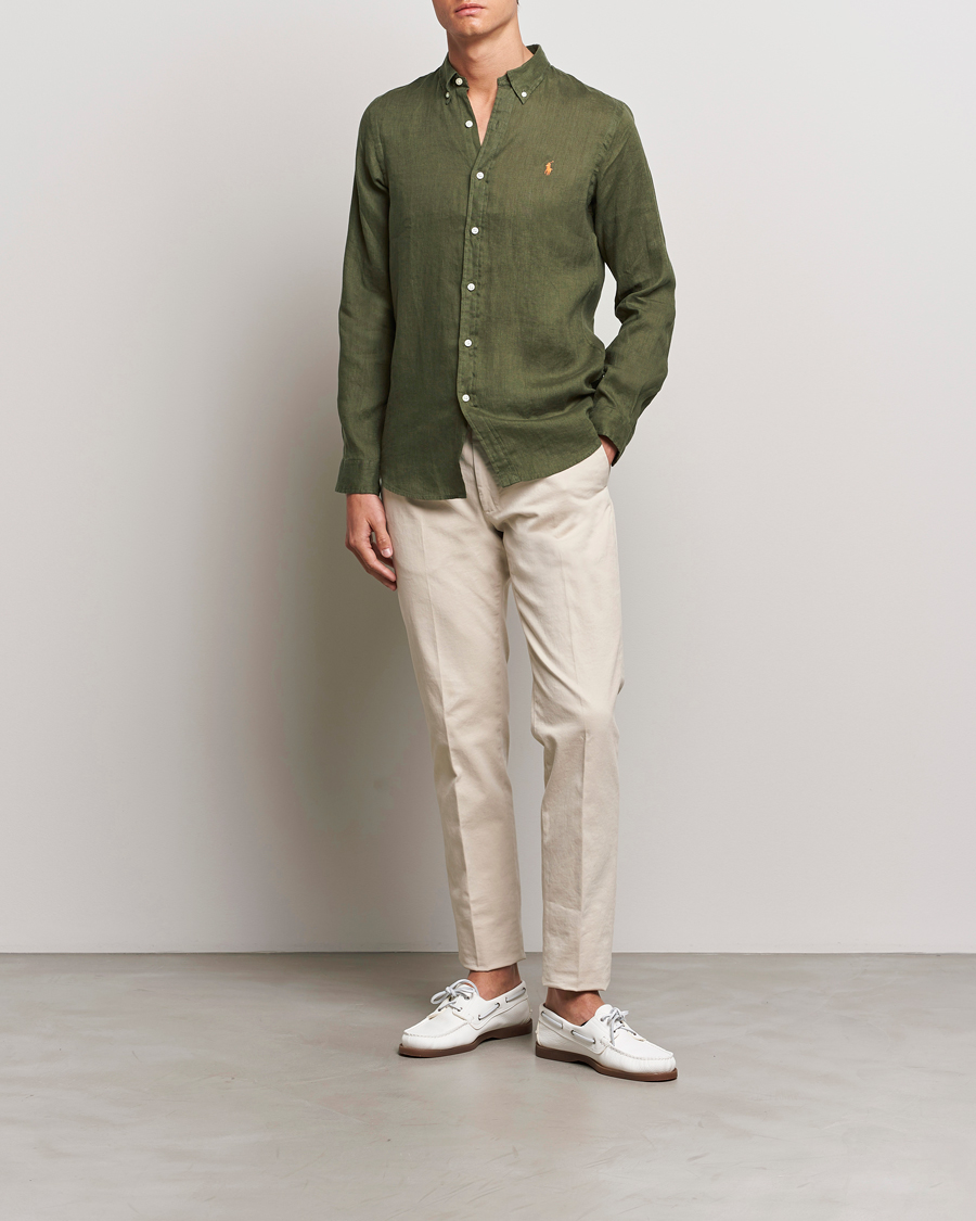 Herren | Hemden | Polo Ralph Lauren | Slim Fit Linen Button Down Shirt Thermal Green