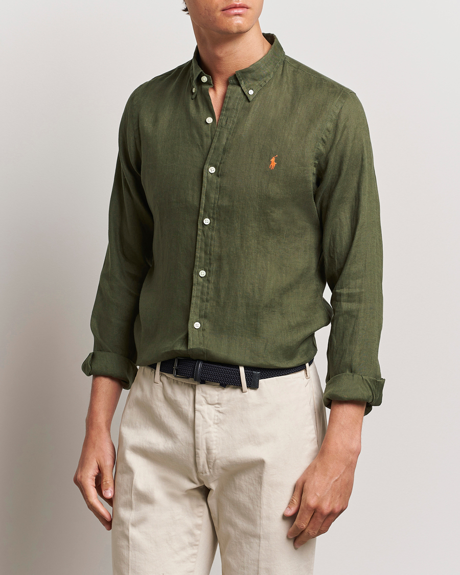 Herren | Hemden | Polo Ralph Lauren | Slim Fit Linen Button Down Shirt Thermal Green