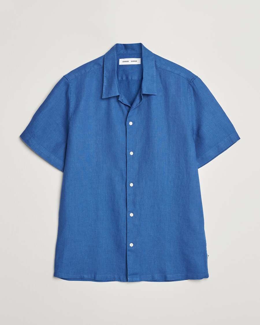 Herren | Hemden | Samsøe Samsøe | Saavan Linen Short Sleeve Shirt Déja Vu Blue