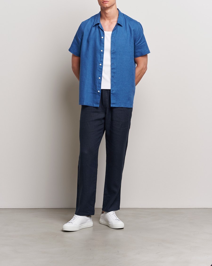 Herren | Hemden | Samsøe Samsøe | Saavan Linen Short Sleeve Shirt Déja Vu Blue