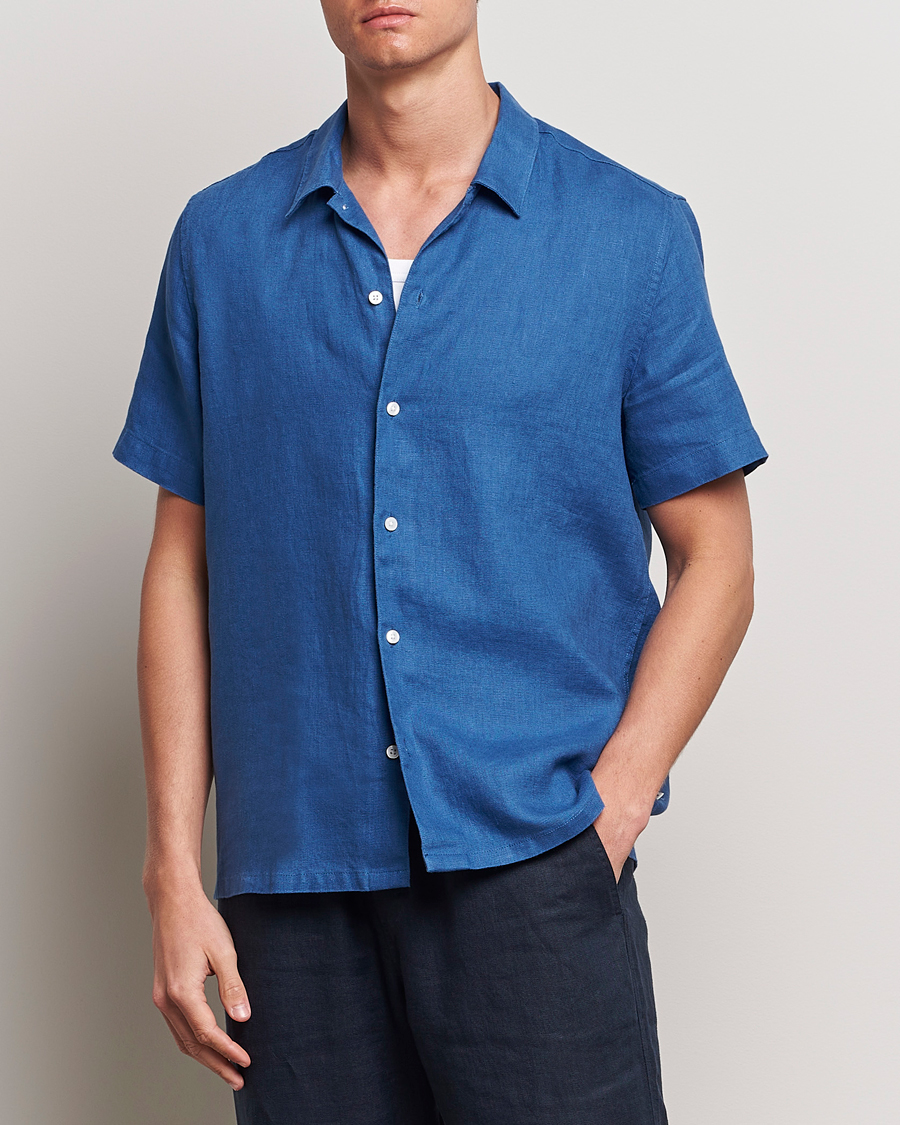 Herren | Hemden | Samsøe Samsøe | Saavan Linen Short Sleeve Shirt Déja Vu Blue