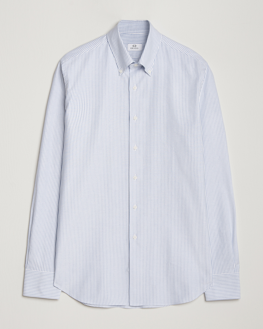 Herren | Hemden | Grigio | Oxford Button Down Shirt Light Blue Stripe