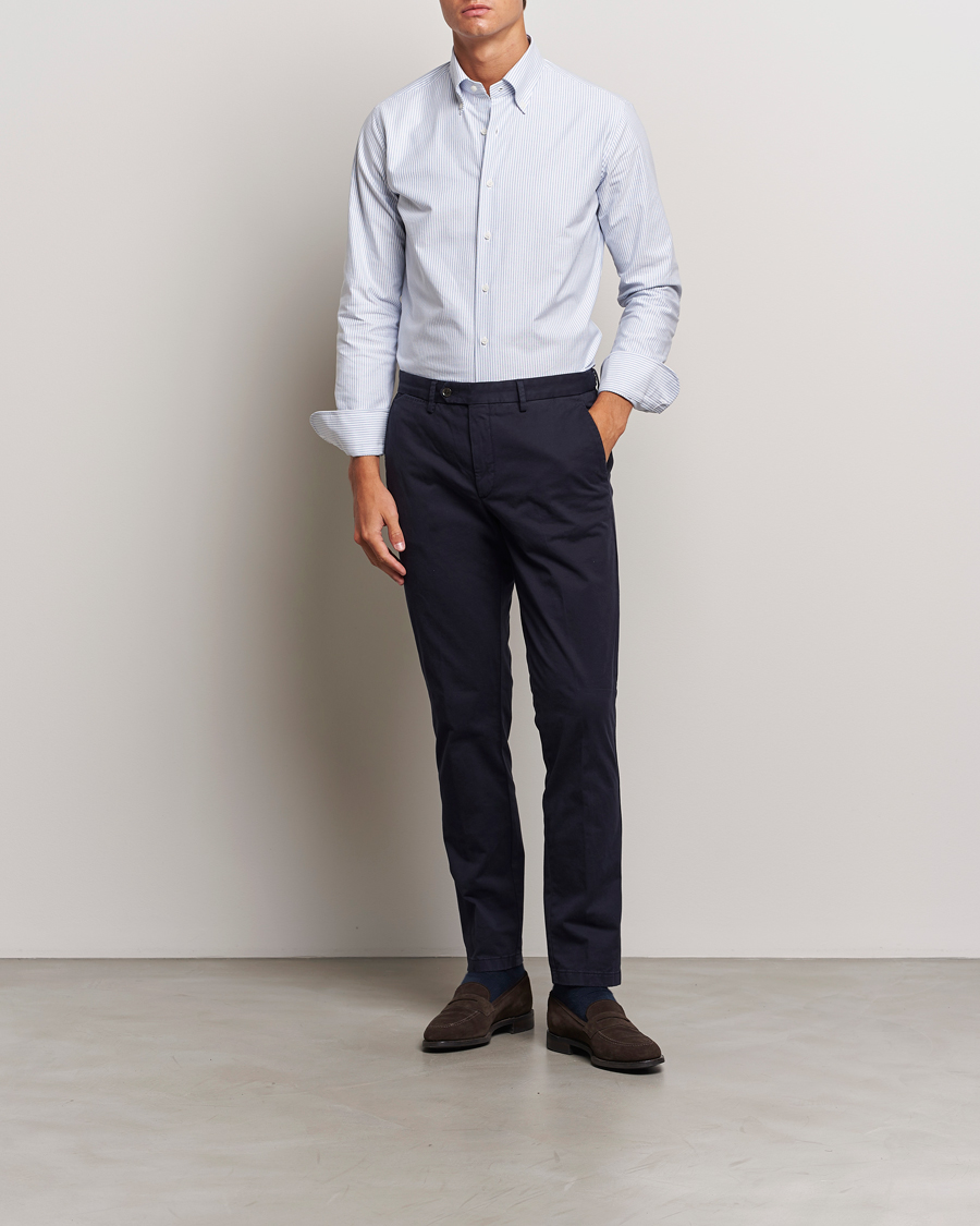 Herren | Hemden | Grigio | Oxford Button Down Shirt Light Blue Stripe