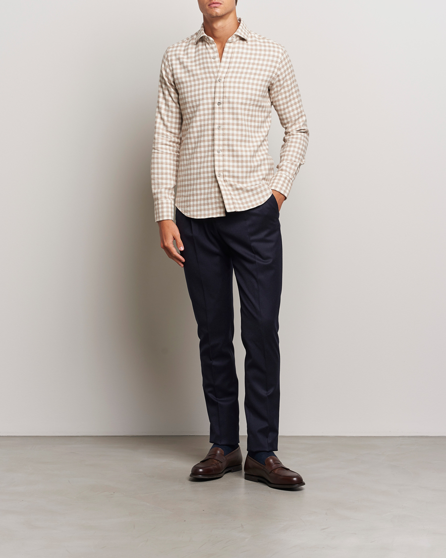 Herren | Hemden | Grigio | Washed Flannel Shirt Beige Check