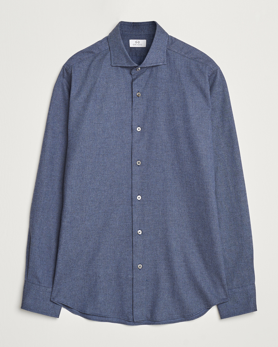 Herren | Hemden | Grigio | Washed Flannel Shirt Navy