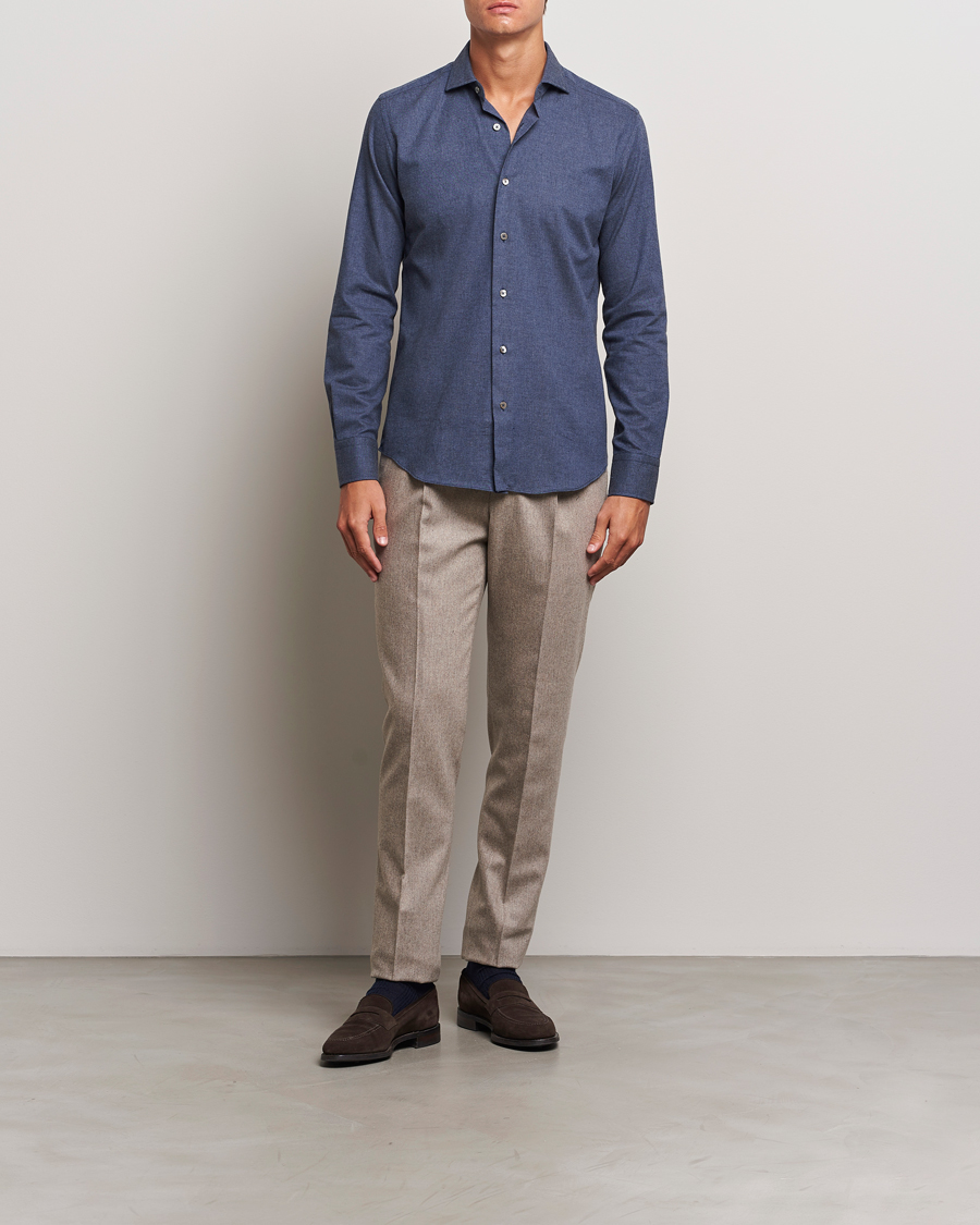 Herren | Hemden | Grigio | Washed Flannel Shirt Navy