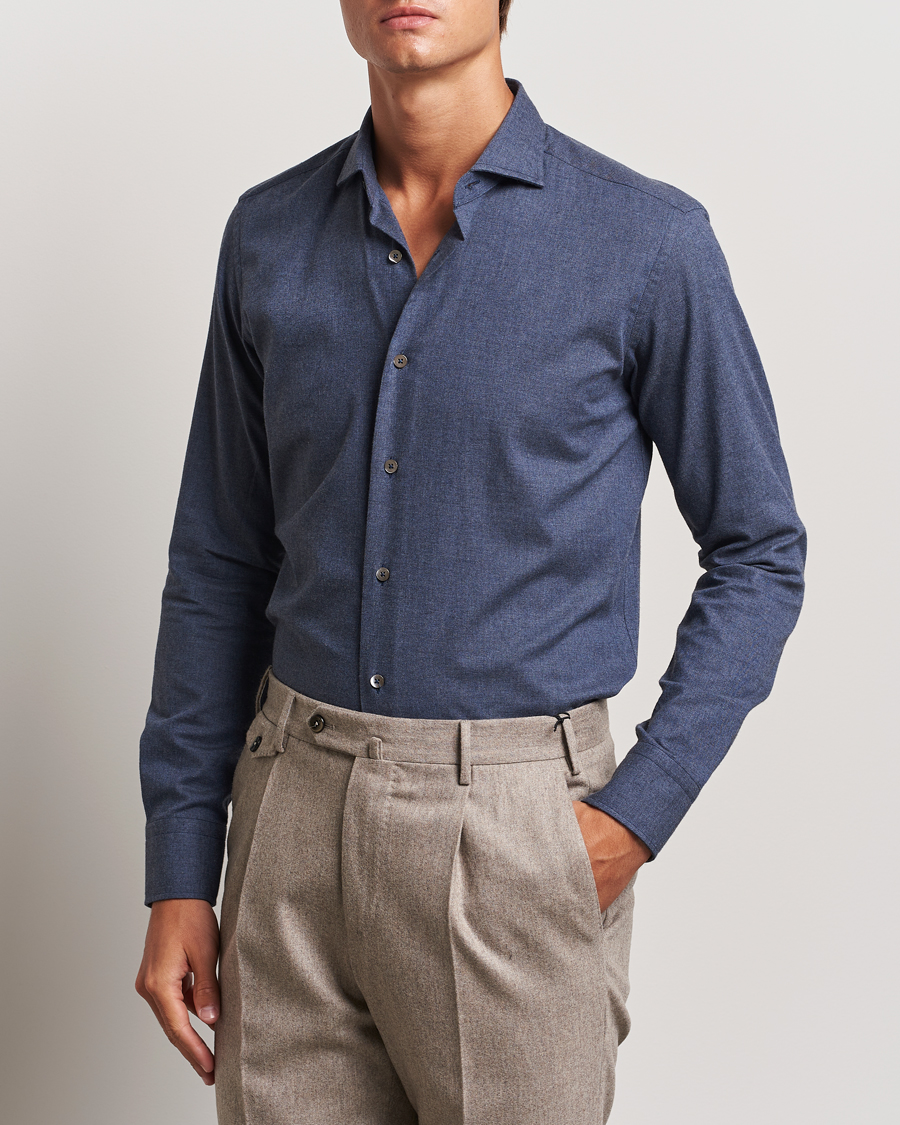 Herren | Hemden | Grigio | Washed Flannel Shirt Navy