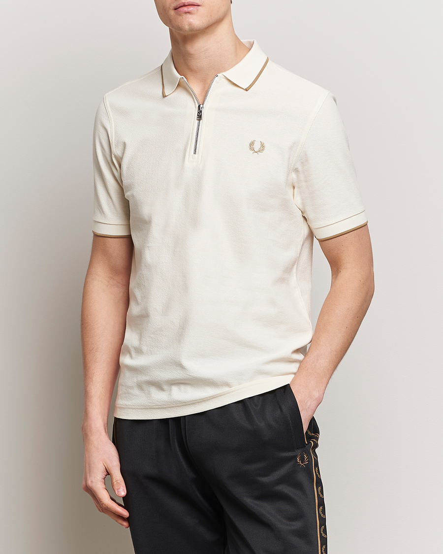 Herren | Poloshirts | Fred Perry | Crépe Half Zip Polo Ecru