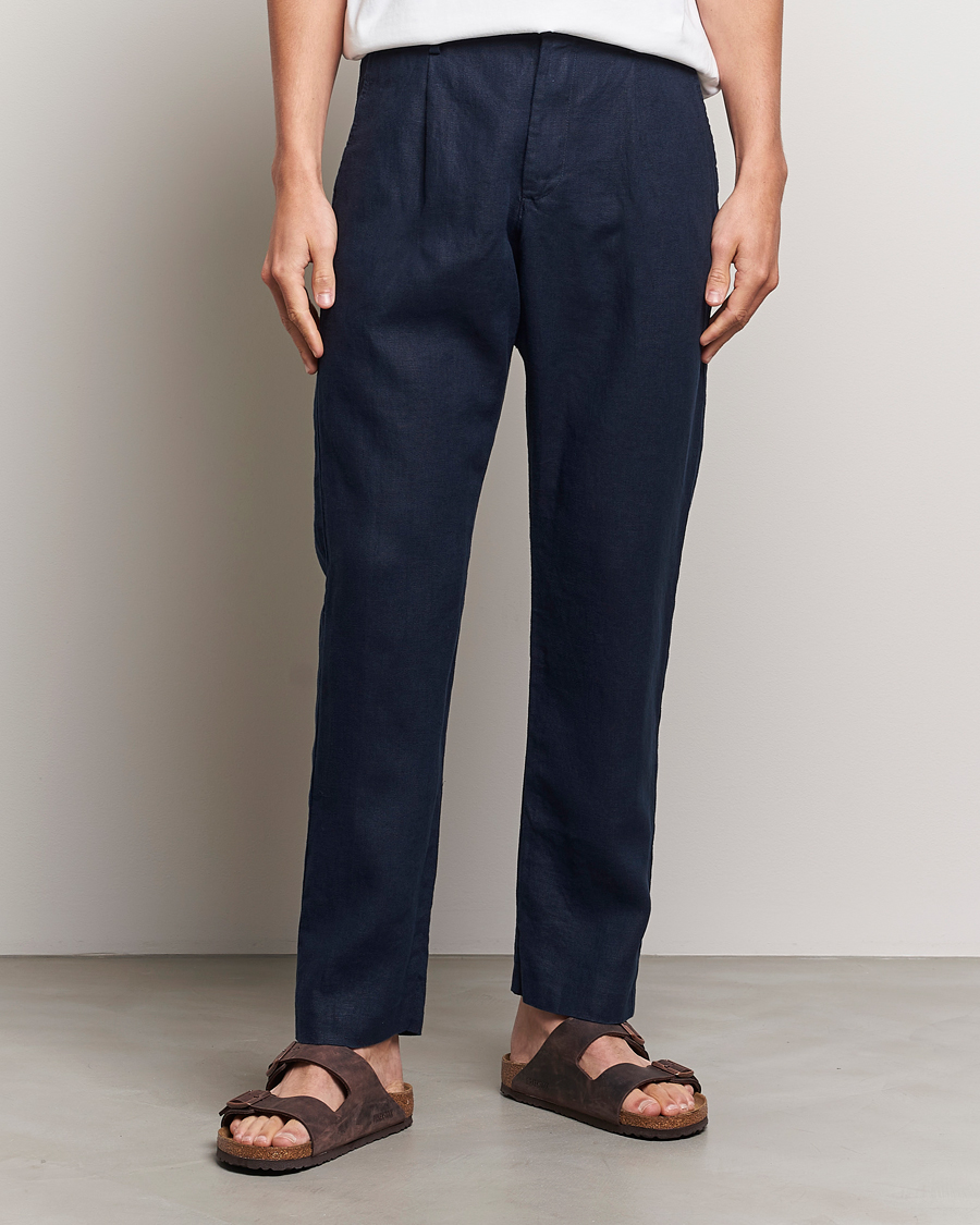 Herren | Hosen | NN07 | Bill Pleated Linen Trousers Navy Blue