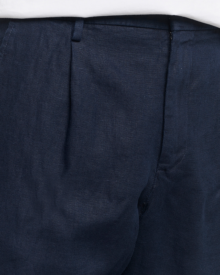 Herren | Hosen | NN07 | Bill Pleated Linen Trousers Navy Blue
