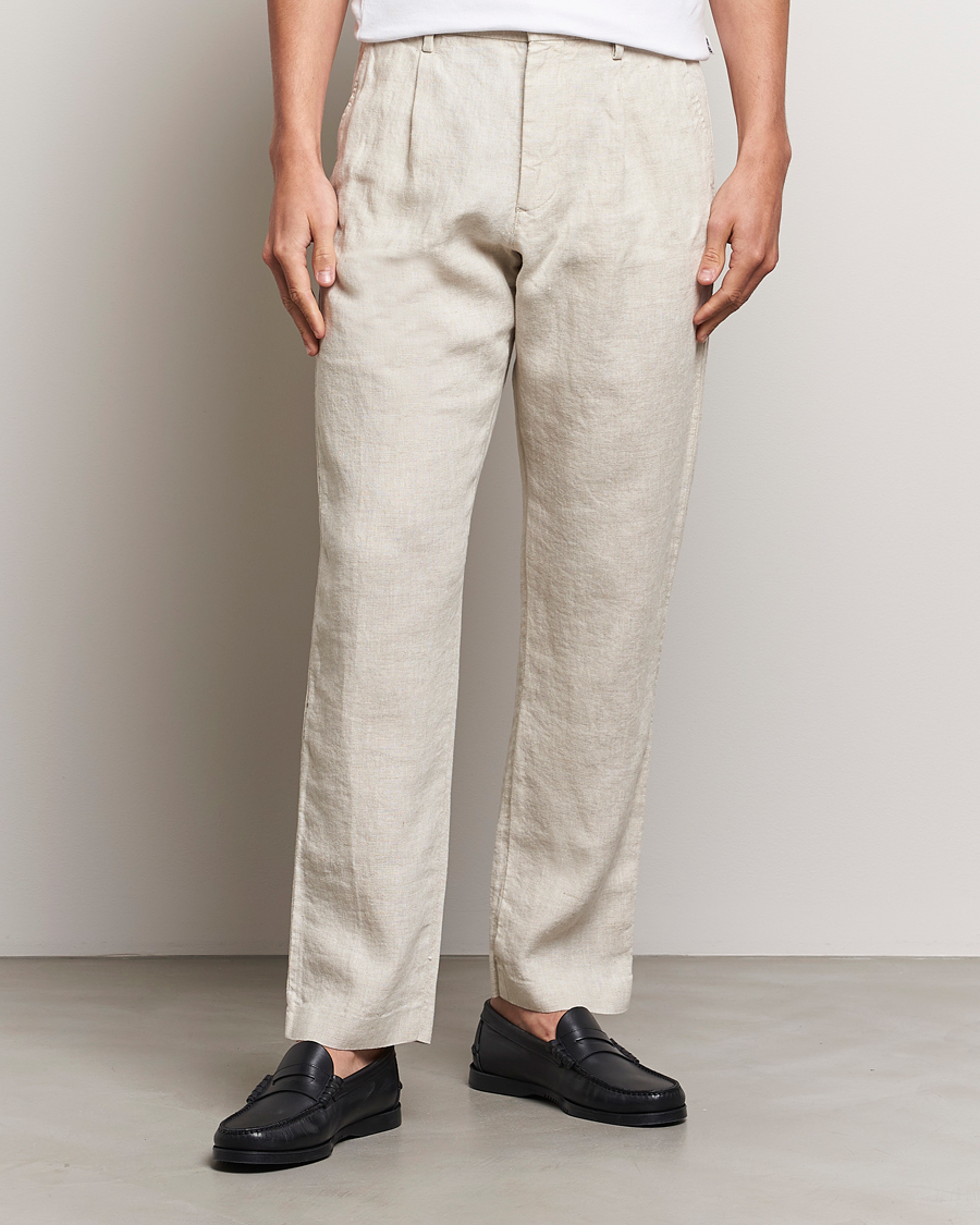 Herren | Hosen | NN07 | Bill Pleated Linen Trousers Oat