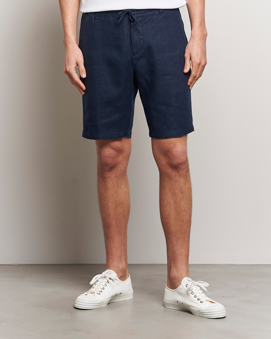 Herren | The Linen Lifestyle | NN07 | Seb Linen Drawstring Shorts Navy Blue
