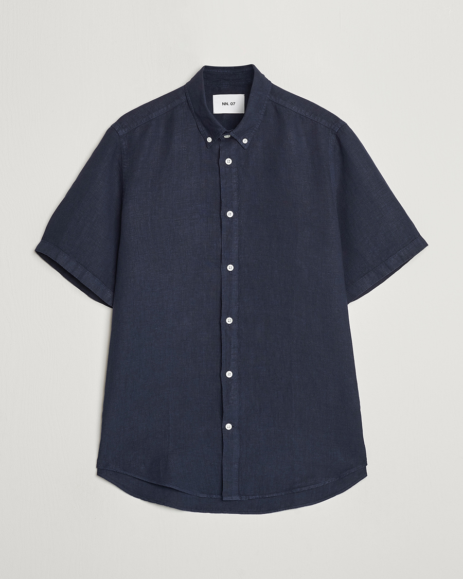 Herren | Hemden | NN07 | Arne Linen Short Sleeve Shirt Navy Blue