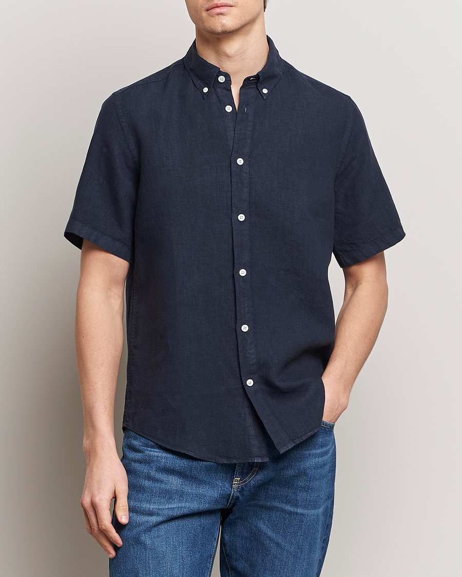 Herren | Kurzarmhemden | NN07 | Arne Linen Short Sleeve Shirt Navy Blue