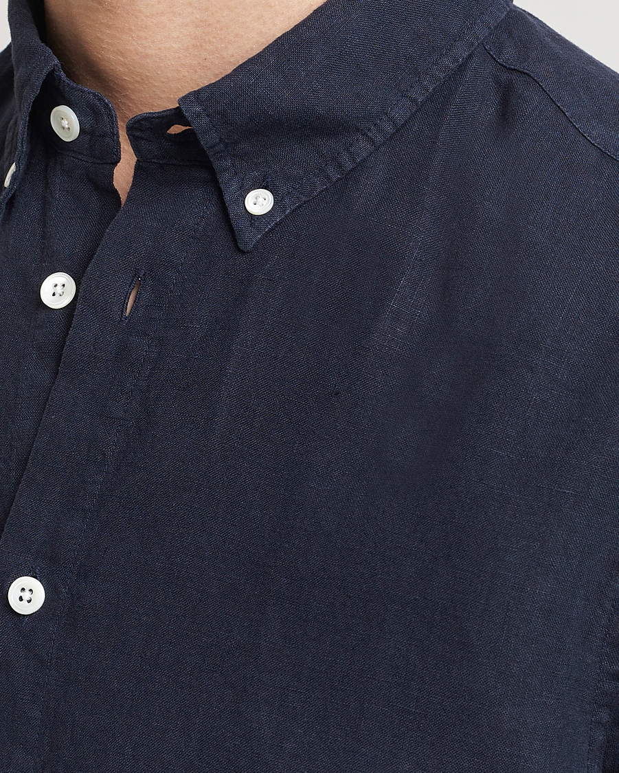 Herren | Hemden | NN07 | Arne Linen Short Sleeve Shirt Navy Blue