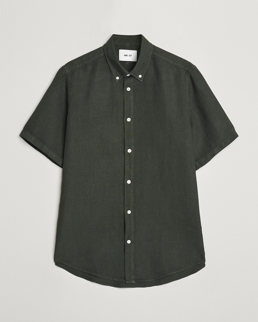 Herren | Hemden | NN07 | Arne Linen Short Sleeve Shirt Rosin Green