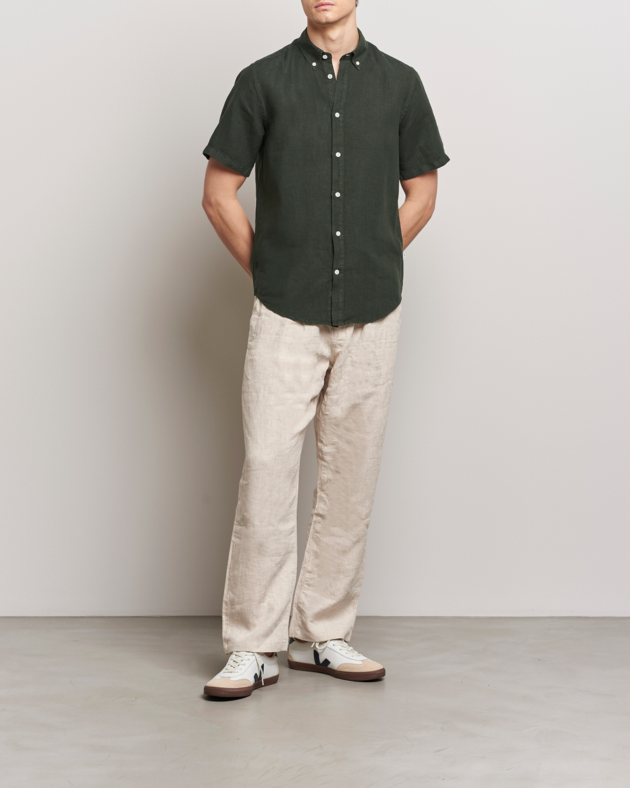 Herren | Hemden | NN07 | Arne Linen Short Sleeve Shirt Rosin Green