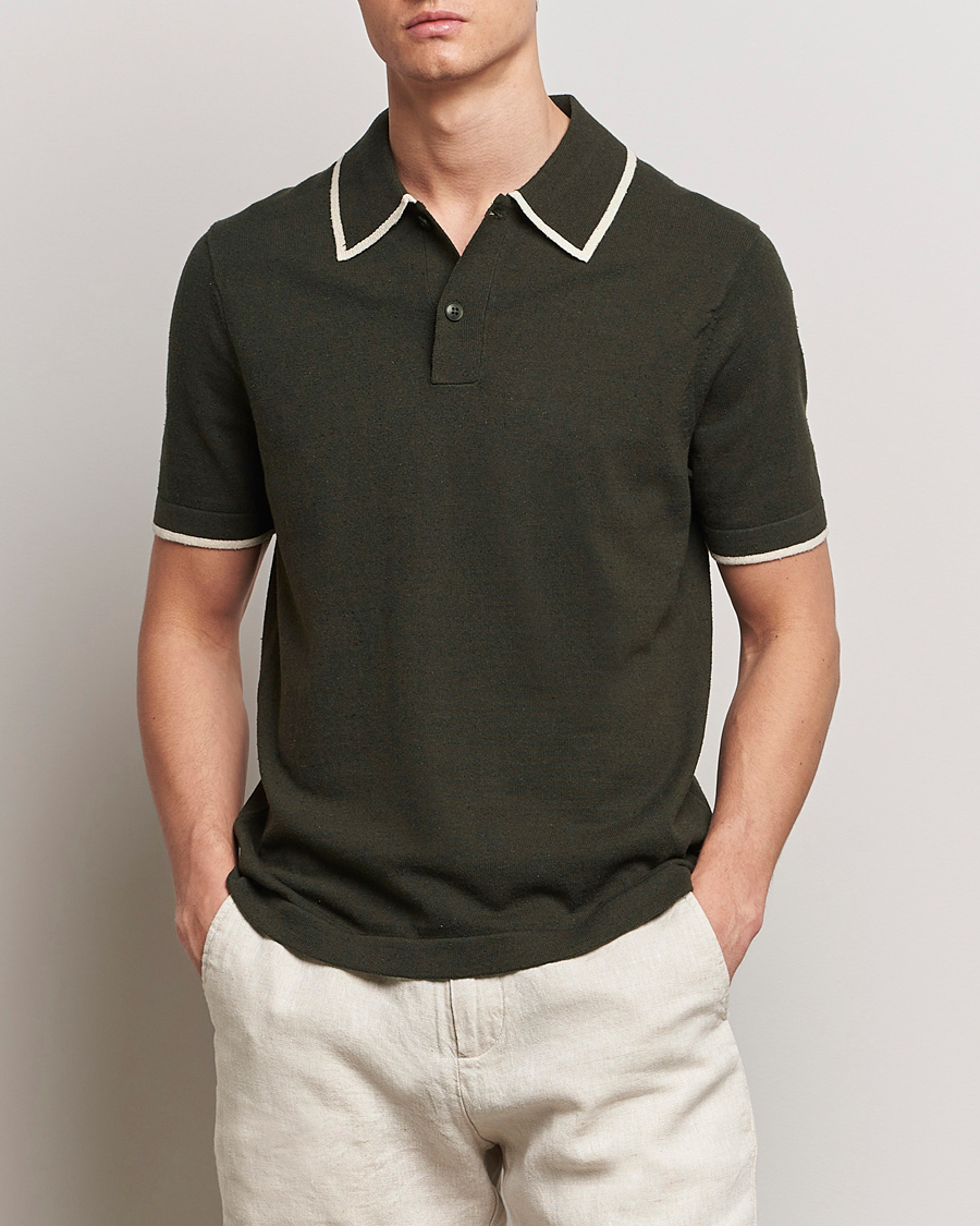 Herren | Poloshirts | NN07 | Damon Silk/Cotton Knitted Polo Rosin Green