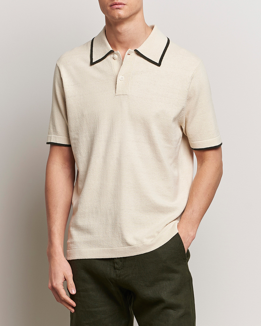 Herren | Poloshirt | NN07 | Damon Silk/Cotton Knitted Polo Oat