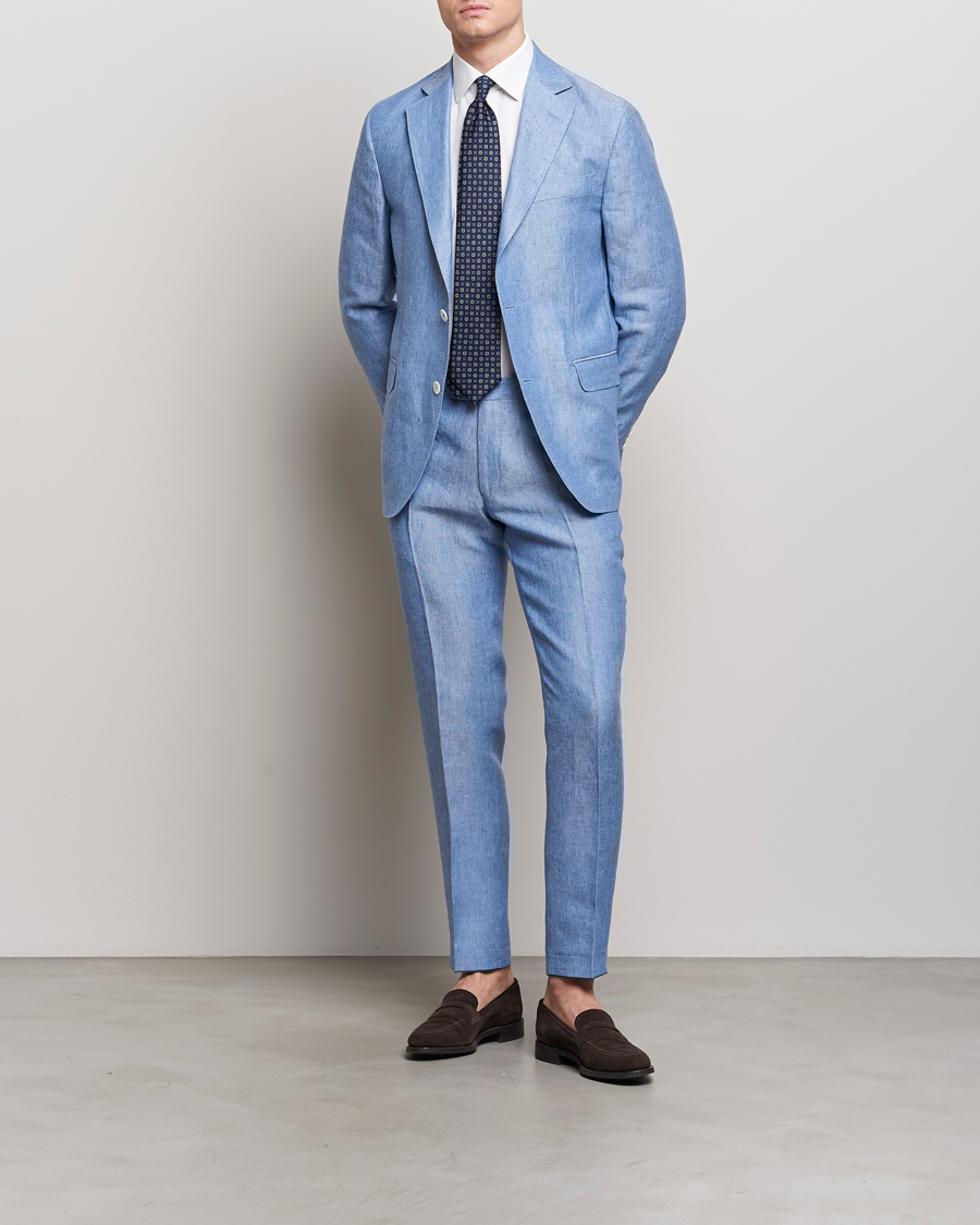 Herren | Hosen | Oscar Jacobson | Denz Linen Trousers Smog Blue