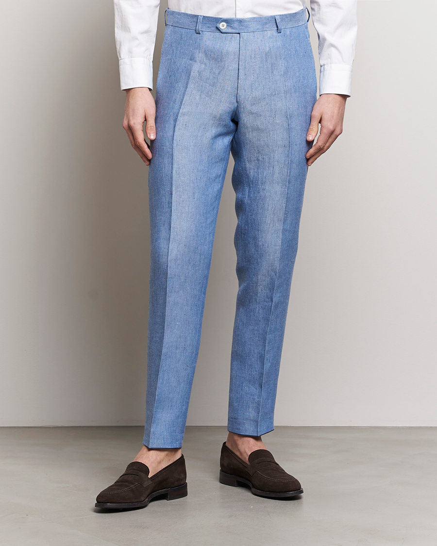 Herren | Oscar Jacobson | Oscar Jacobson | Denz Linen Trousers Smog Blue