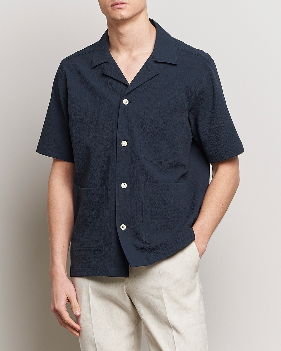 Herren | Hemden | Oscar Jacobson | Hanks Reg Seersucker Shirt Navy