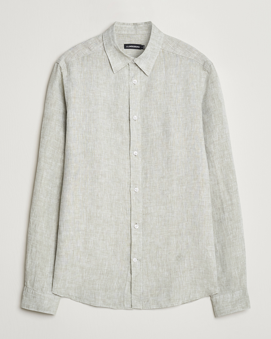 Herren | Hemden | J.Lindeberg | Slim Linen Melange Shirt Oil Green