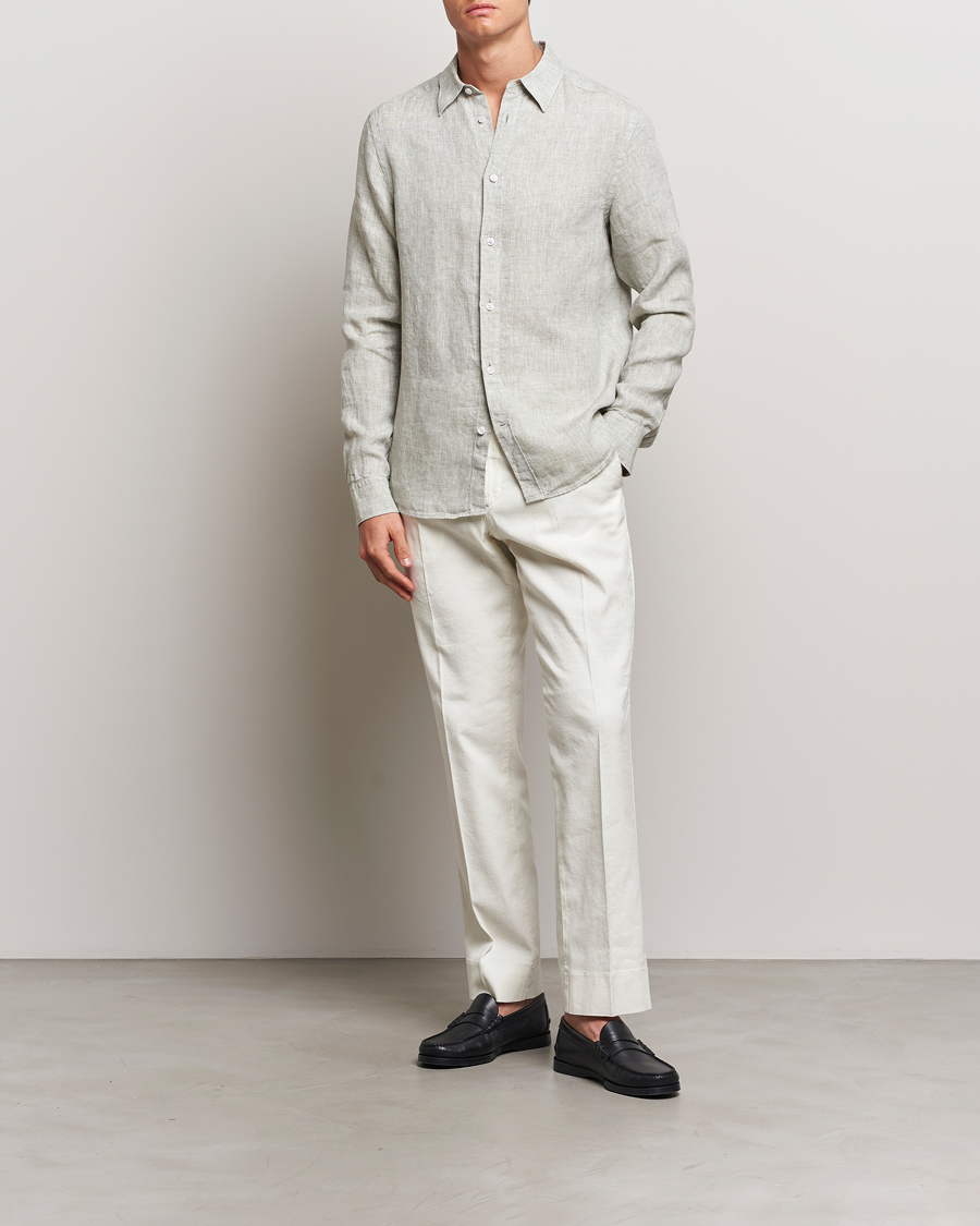 Herren | Hemden | J.Lindeberg | Slim Linen Melange Shirt Oil Green