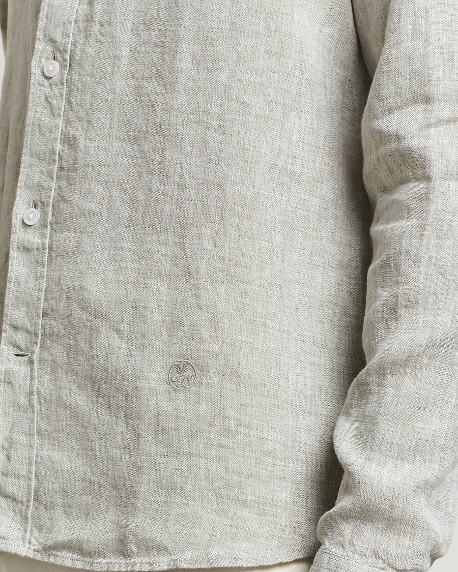 Herren | Hemden | J.Lindeberg | Slim Linen Melange Shirt Oil Green