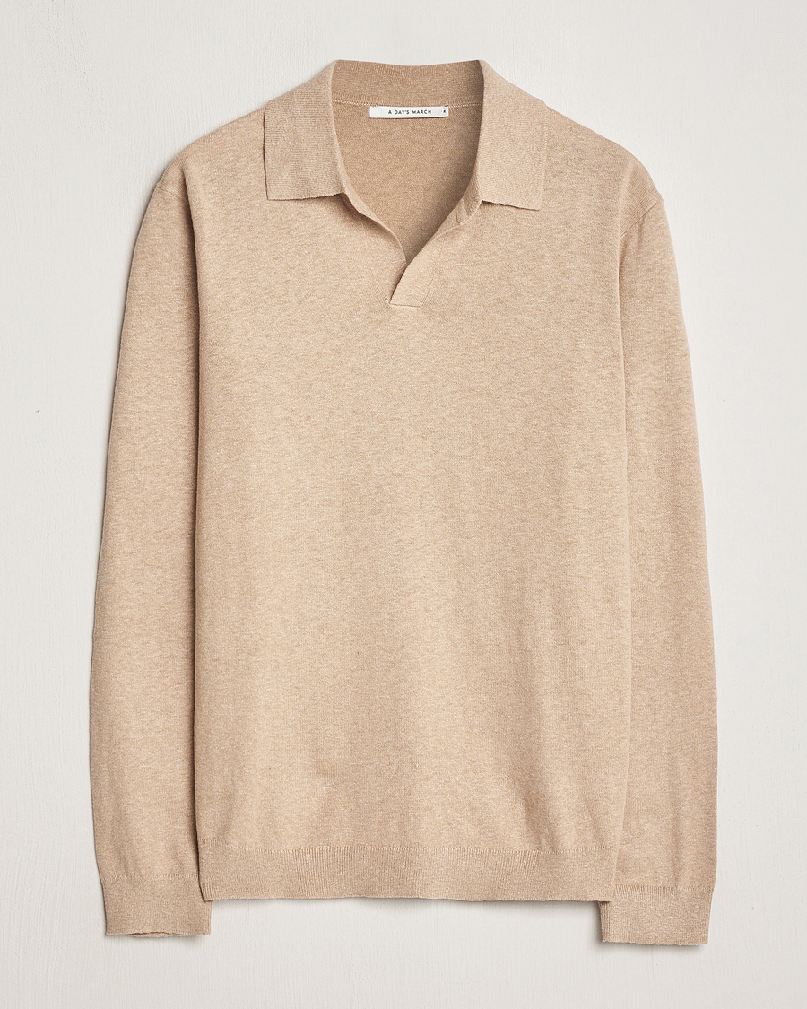Herren | Pullover | A Day's March | Manol Cotton Linen Polo Khaki