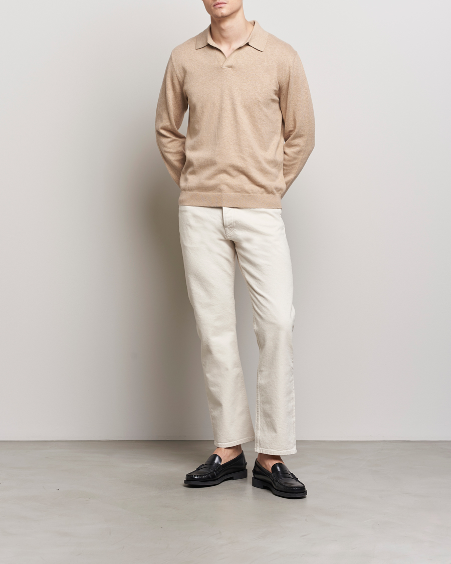 Herren | Pullover | A Day's March | Manol Cotton Linen Polo Khaki