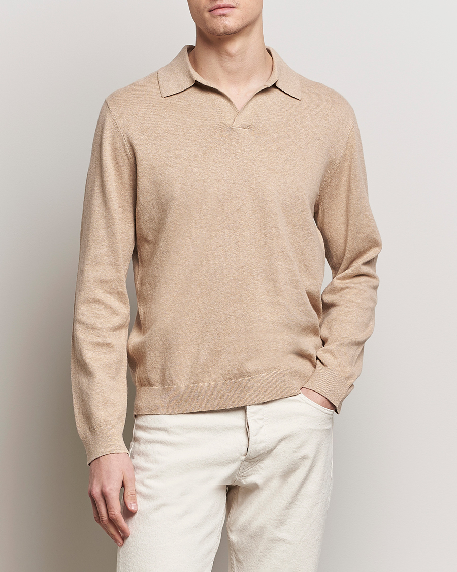 Herren | Pullover | A Day's March | Manol Cotton Linen Polo Khaki