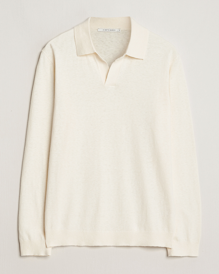 Herren | Pullover | A Day's March | Manol Cotton Linen Polo Off White