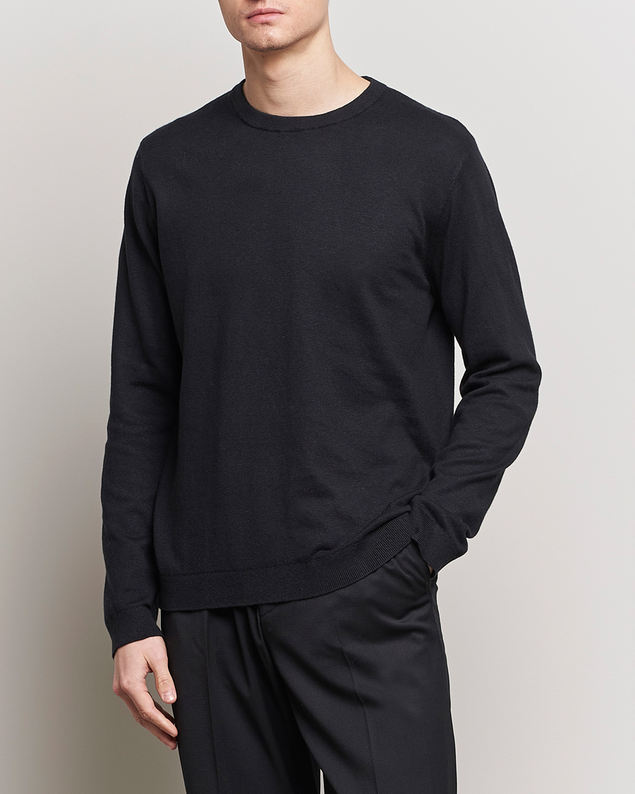 Herren | Pullover | A Day's March | Alagon Cotton/Linen Crew Black