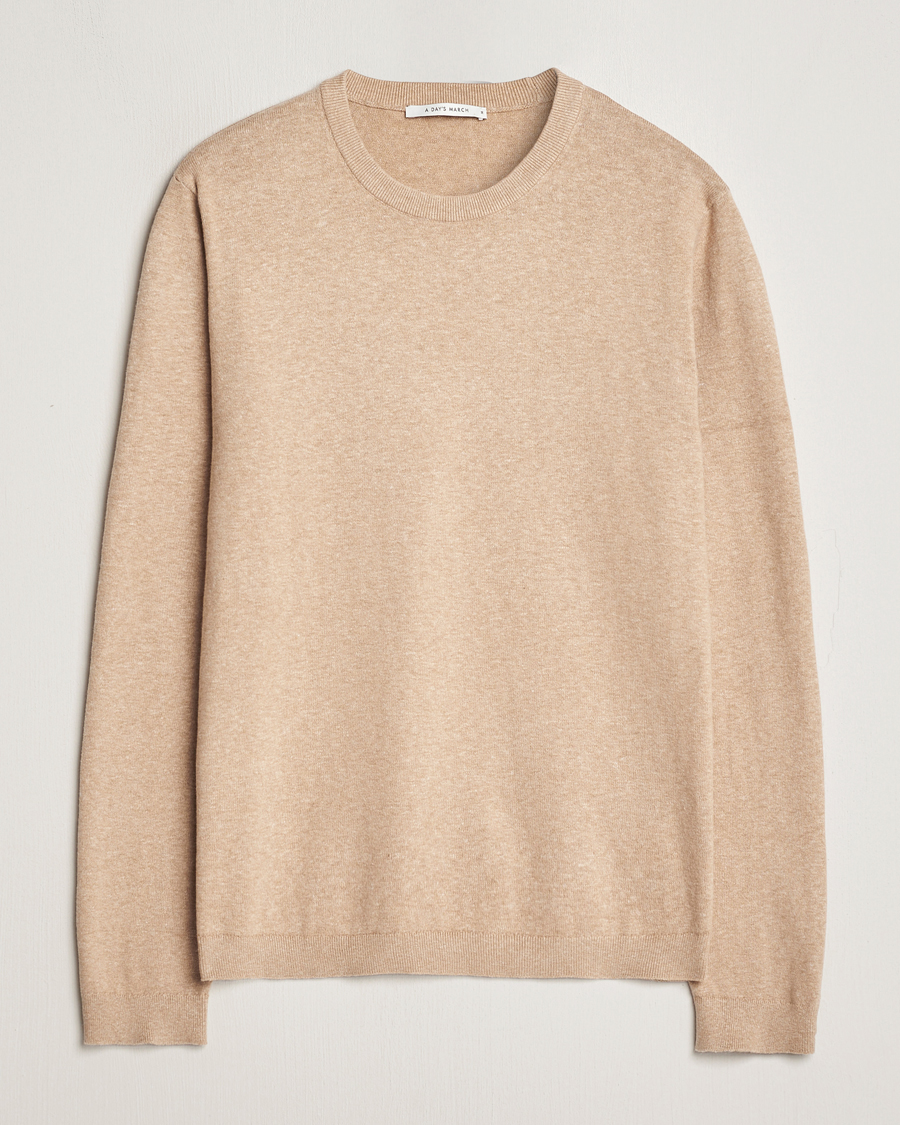 Herren | Pullover | A Day's March | Alagon Cotton/Linen Crew Khaki