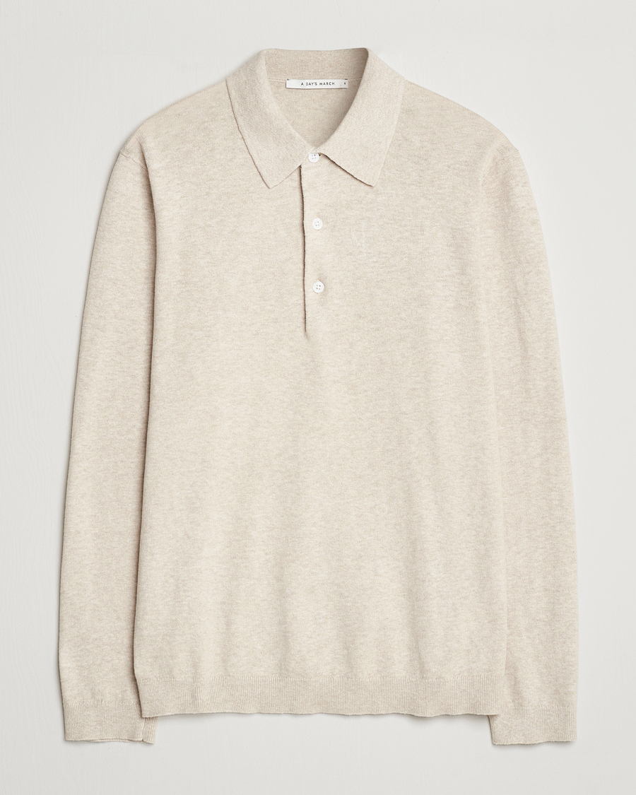 Herren | Pullover | A Day's March | Ambroz Cotton/Linen Polo Sand