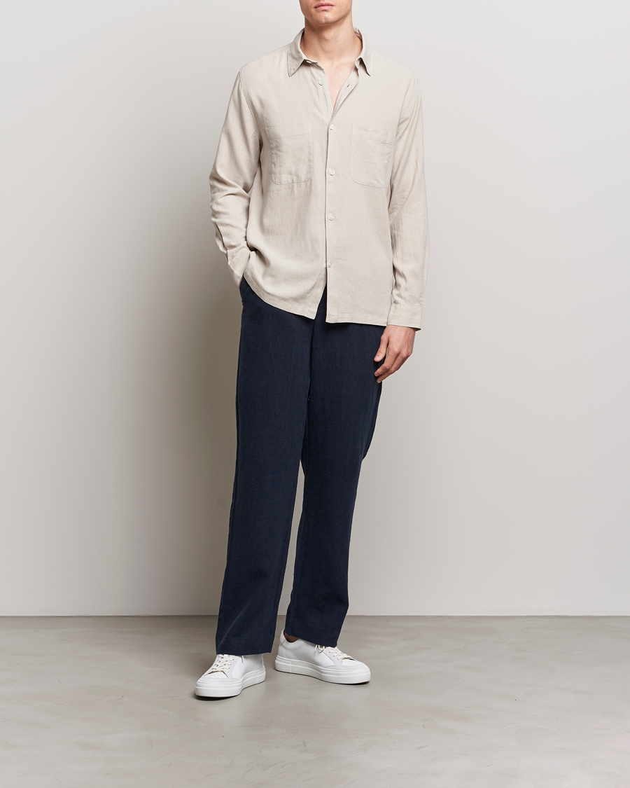 Herren | Hemden | A Day's March | Balain Linen/Viscose Shirt Dove
