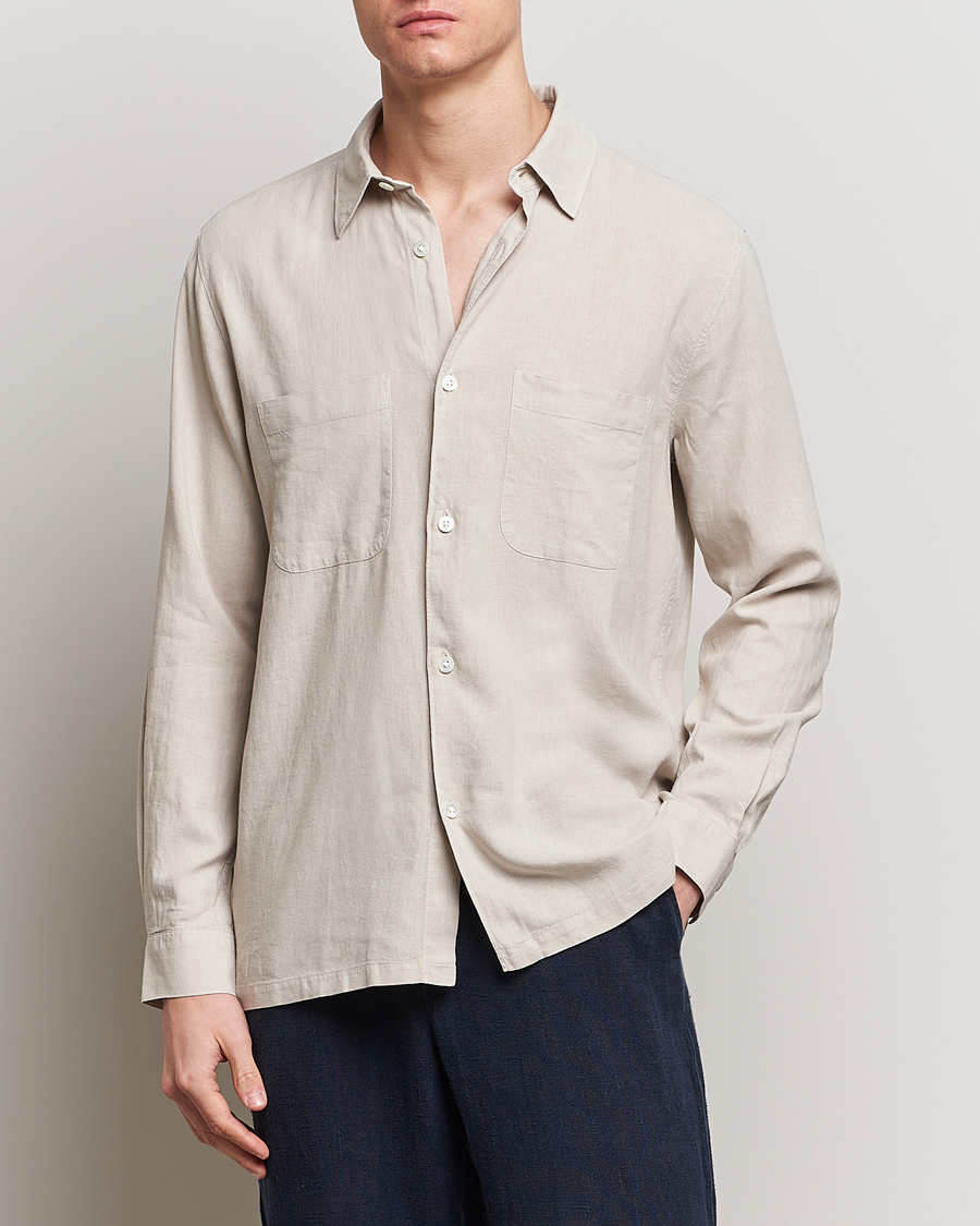 Herren | Hemden | A Day's March | Balain Linen/Viscose Shirt Dove