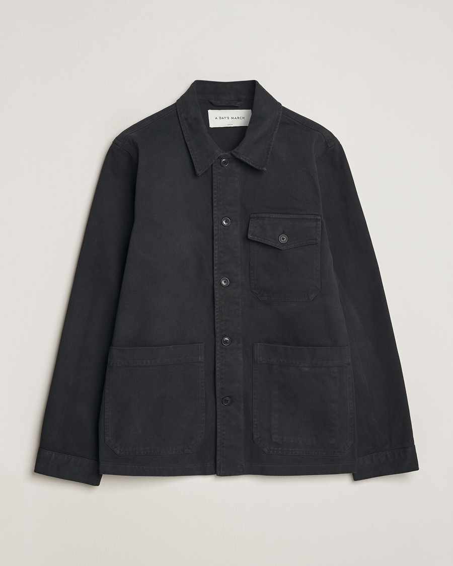 Herren | Hemden | A Day's March | Patch Pocket Sturdy Twill Overshirt Off Black
