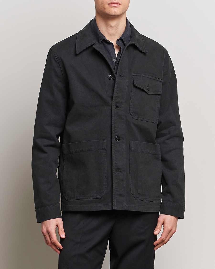 Men | Overshirts | A Day\'s March | Patch Pocket Sturdy Twill Overshirt Off Black