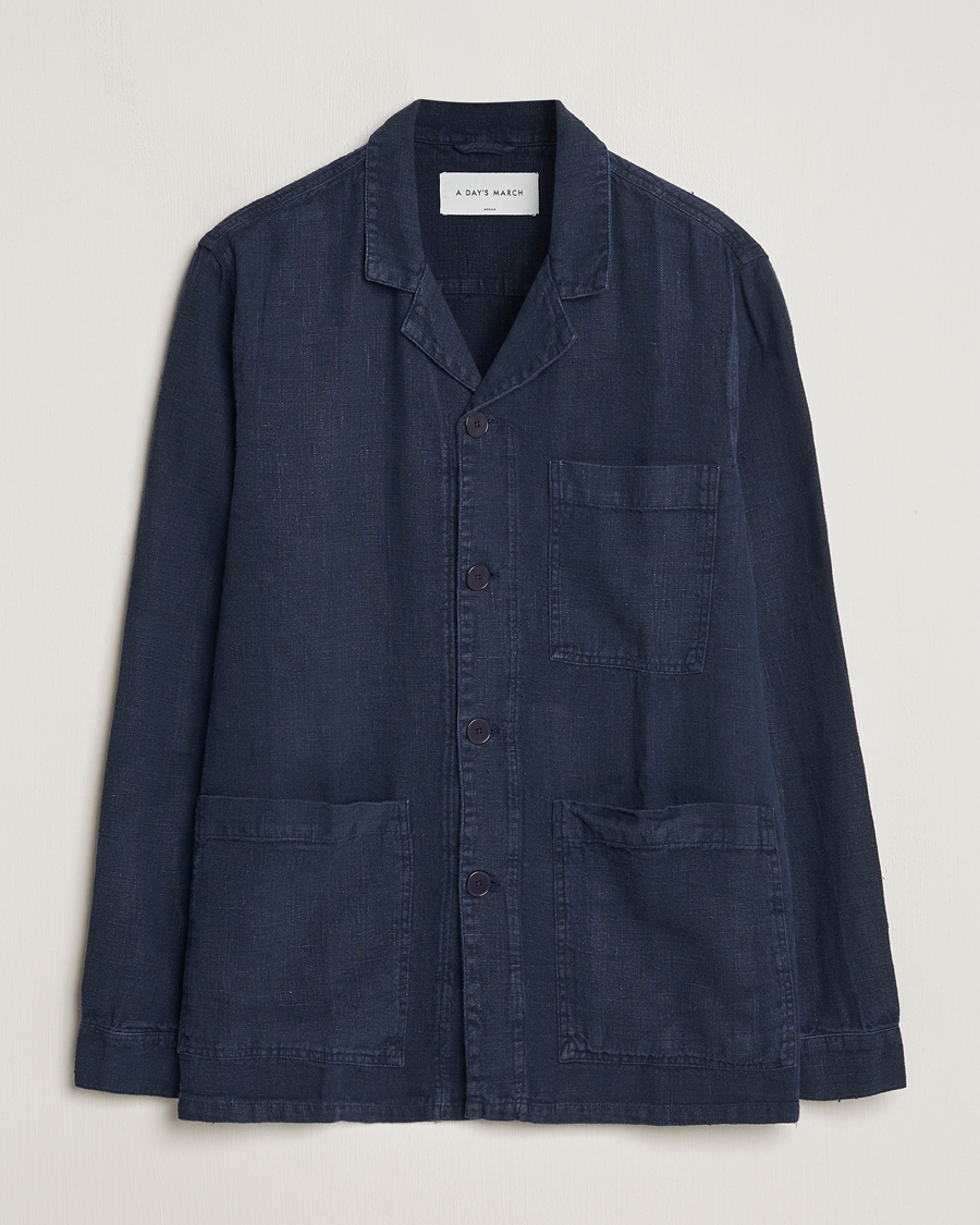 Herren | Jacken | A Day's March | Banagher Linen Overshirt Navy