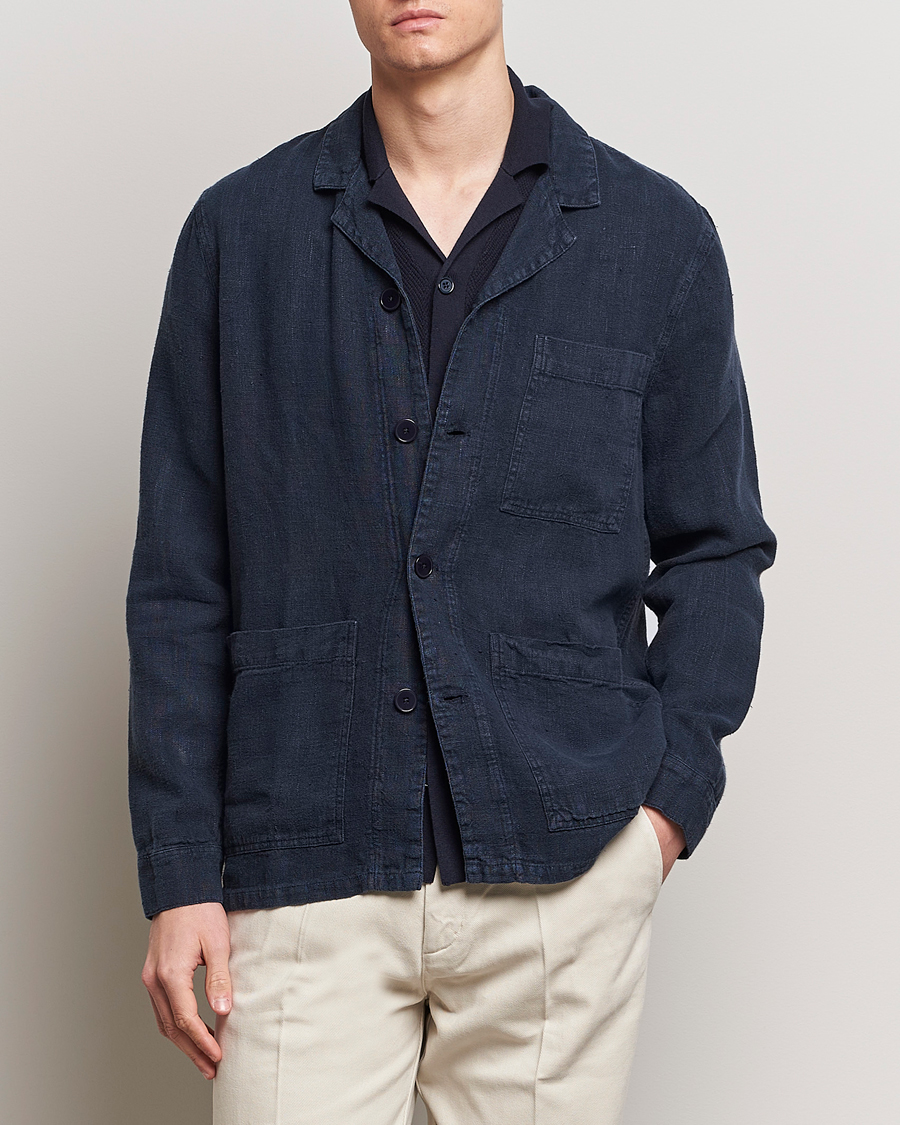 Herr | A Day's March | A Day\'s March | Bangher Linen Overshirt Navy