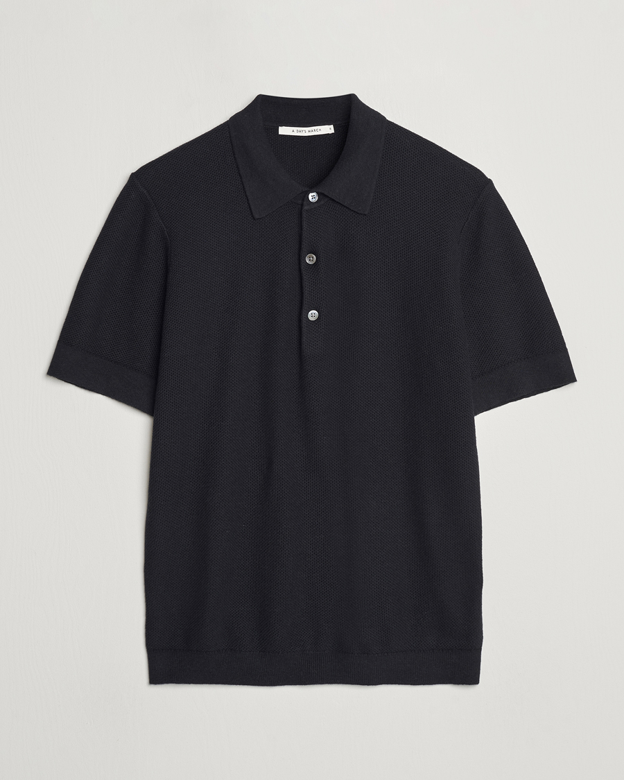 Herren | Poloshirts | A Day's March | Rosehall Popcorn Stitch Polo Black