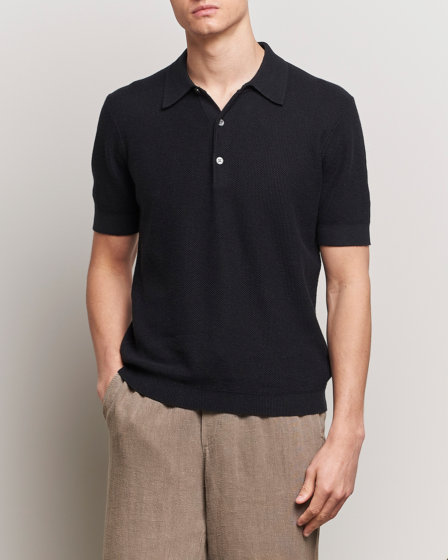 Men | Polo Shirts | A Day\'s March | Rosehall Popcorn Stitch Polo Black