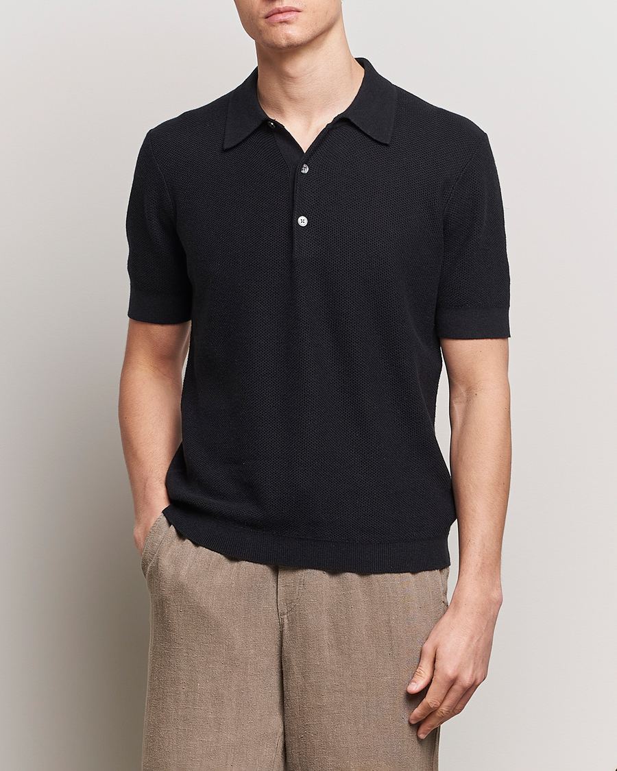 Herren | Poloshirts | A Day's March | Rosehall Popcorn Stitch Polo Black