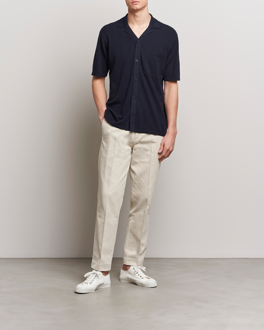 Herren | Hemden | A Day's March | Yamu Knitted Herringbone Shirt Navy