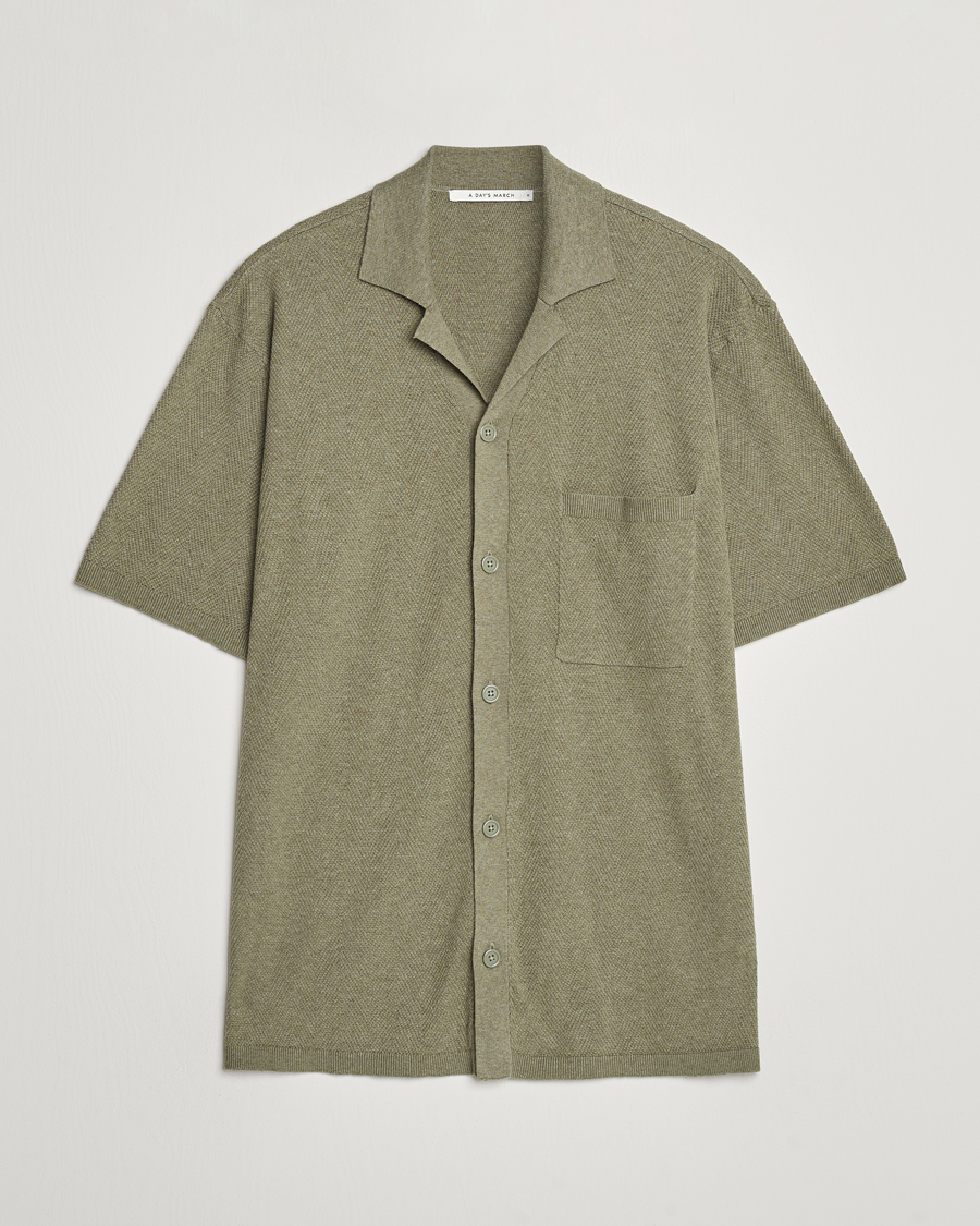 Herren | Hemden | A Day's March | Yamu Knitted Herringbone Shirt Olive