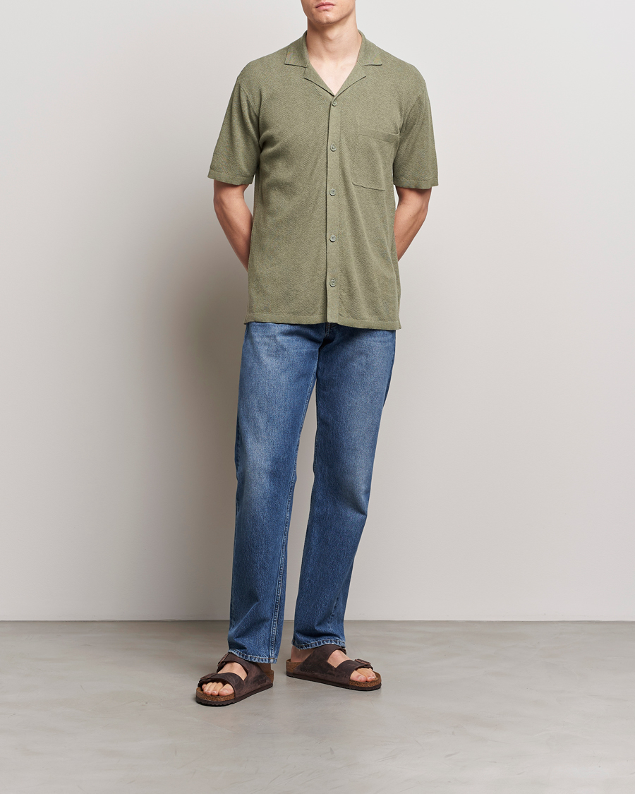 Herren | Hemden | A Day's March | Yamu Knitted Herringbone Shirt Olive